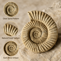 Fossile d'ammonite naturel brut non poli, coquille spirale côtelée, spécimen minéral décoratif