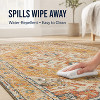 Tapis lavable à motif floral vieilli, antidérapant, à poils ras, doux, pour chambre, salon, salle à manger, entrée