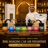 Désodorisant de voiture de luxe personnalisé OEM ODM, flacon carré en verre avec bouchon en bois 8ml, liquide parfumé Oud Bakhoor, vente en gros sous marque privée