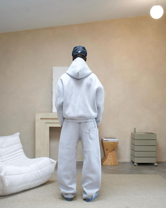 Ensemble pantalon de survêtement et sweat à capuche zippé avec logo personnalisé sweat à capuche Boxy survêtement unisexe lourd avec pantalon évasé survêtements en éponge française - Product Image 4