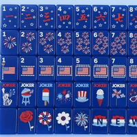 Mahjong américain du Jour de l'Indépendance, tuiles en acrylique bleu royal, rouge et blanc, motifs aigle, drapeau, feux d'artifice, Statue de la Liberté, cadeau de fête
