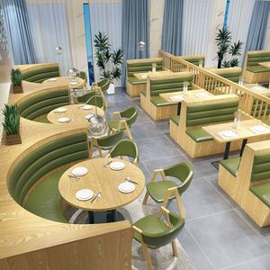 Conjunto de Mesa y Sillas Semicirculares Resistentes para Restaurante Informal, Cafetería de Té con Leche - Product Image 2