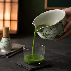 Bulk Hand Painted Green Floral Porcelain Matcha Whisk Kit Scalloped Rim Chawan Chasen Sifter Scoop Holder Japanese Design - Product Image 3