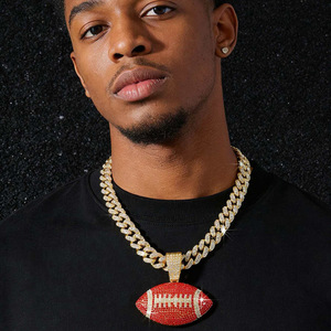 Collares con Colgante de Rugby Rojo Geométrico en Aleación Chapada en Oro y Plata, Estilo Hiphop, Personalizados para Hombre, Joyería de Moda - Product Image 1