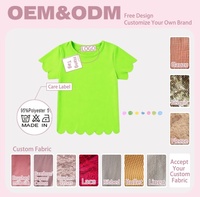 T-shirt en coton uni à col rond et bord festonné pour filles, personnalisable avec logo, pour enfants de 2 à 12 ans, idéal pour l'été