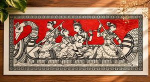 Une œuvre d'art traditionnelle Pattachitra d'Odisha, en Inde, représentant la scène divine de Radha Krishna Naukavihar. - Product Image 5