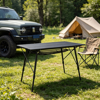 Meubles d'extérieur, table de camping pliable légère, cadre en aluminium, plateau enroulable, hauteur réglable, sac de transport, sangle, 90 x 53 cm