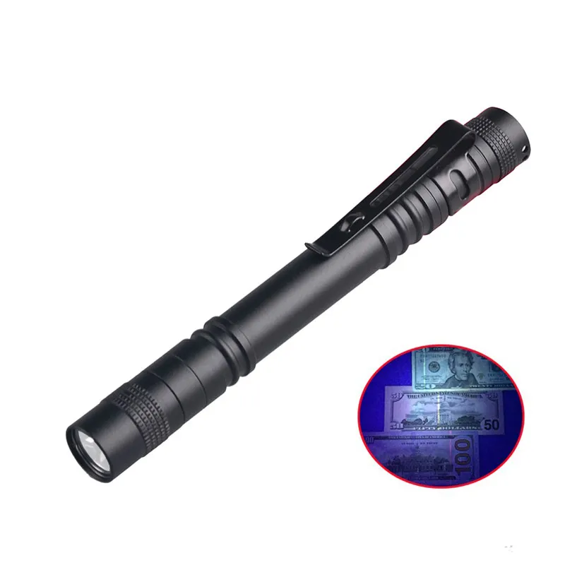 Taşınabilir alüminyum cep siyah ışık cep 365nm 395nm UV LED kalem ışık para dedektörü için