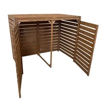 Abri de rangement extérieur en bois de sapin résistant aux intempéries pour 2 poubelles à double roulettes