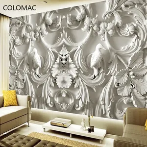 Peel and Stick Mural <strong>Wallpaper</strong> <strong>White</strong> Classic European Style <strong>Embossed</strong> 3D Stereo Living Room TV Background Wall Murals <strong>Wallpaper</strong> - Product Image 3