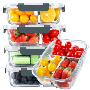 3 Compartment Glass Bento <b>Box</b> Meal Prep Containers with Lids for Back to School Food Storage - Product Image 1