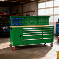 Coffre à outils de 72 pouces pour garage, dessus en bois, 18 tiroirs, chariot à outils, grand meuble à outils avec tiroirs, meuble à outils avec roulettes