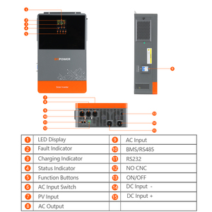 DRPOWER Onduleur Solaire Hybride 11KW <span class=keywords><strong>48V</strong></span> <span class=keywords><strong>230V</strong></span> On-Grid Off-Grid à Onde Sinusoïdale Pure, Double MPPT 150A, Contrôleur Solaire PV 500V - Product Image 2