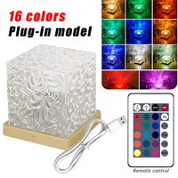 Lampe de nuit LED rotative Projection de vague d'eau effet d'ondulation lampe d'ambiance de flamme créative lampe de Table Cube dynamique pour chevet
