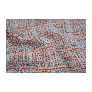 Tissu en tweed fantaisie de qualité supérieure fabriqué en Corée, blanc-orange-bleu multicolore, tissu textile tissé sur mesure OEM & ODM - Product Image 4