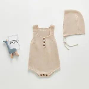 Nuovo design vestiti per bambini pagliaccetto vendita calda colletto in pizzo lavorato a maglia maglione senza maniche pagliaccetto con cappuccio della neonata 5 mesi