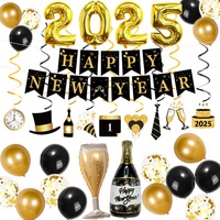 Ensemble de Décoration de Fête du Nouvel An Magic Lights, Ballons et Bannières Élégants Noirs et Dorés, Fournitures de Décoration de Fête