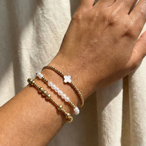 Juego de Pulseras Elásticas con Cuentas Doradas Go2boho, Joyería de Fe Apilable con Perlas Blancas <span class=keywords><strong>para</strong></span> <span class=keywords><strong>Mujer</strong></span>, Pulseras Cristianas en Capas - Product Image 1