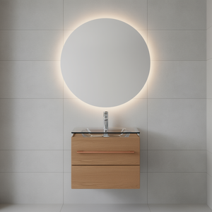 Meuble de salle de bain moderne avec miroir, lavabo en céramique, fixation murale, finition bois d'ingénierie brun - Product Image 2