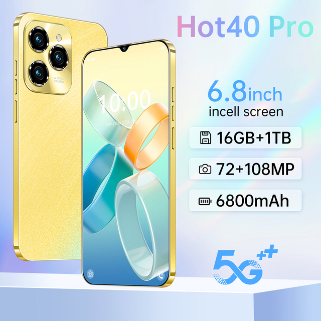 Hot Sale Must-Have 5G Smart Gaming Phone Hot 40 Pro 16GB+1TB 6.8 Inch HD Screen Deca Core 108MP Camera Global Bands