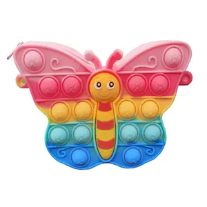 New cute baby Caterpillar Butterfly shape slung shoulder bag squeeze silicone coin purse mini jelly bag educational fidget toys