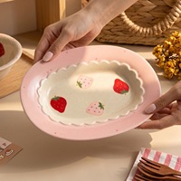 Lelyi Ins Creatief Schattig Handgetekende Aardbeien Keramisch Bord Hoogwaardig Cartoon Meisjes Hart Keramisch Bord