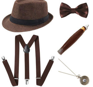 <span class=keywords><strong>Costume</strong></span> de gangster de la fête de Gatsby de 1920, chapeau noir haut de forme vintage, montre de poche, cigare - Product Image 6
