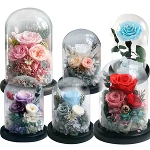 Bunga Abadi Dekorasi Pernikahan Hadiah Kubah Kaca Mawar Diawetkan Hari Valentine Ibu Kustom Pabrik