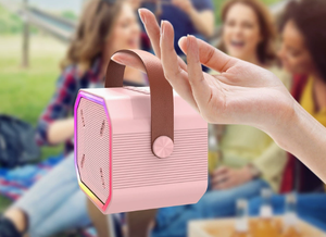 Portable <b>Bluetooth</b> Speaker with <b>Microphone</b> Pink Plastic Cabinet RGB LED Light Wireless Full-Range Audio Karaoke Use - Product Image 2
