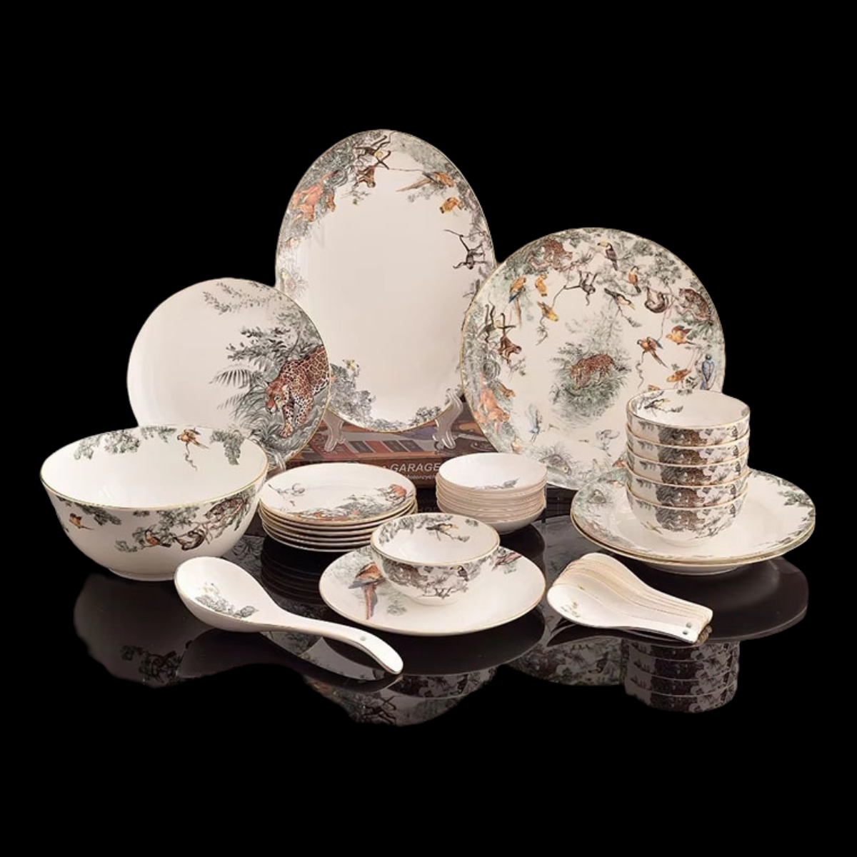 Luxury Fine Bone China 32-Piece Dinnerware Set with Jungle Animal