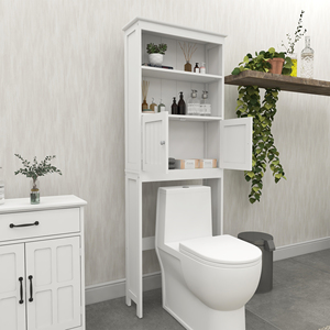 Scaffale a 2 livelli sopra il WC con ante, mobiletto salvaspazio in legno per il bagno, per l'area WC - Product Image 3