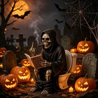 Patung Grim Reaper Jari Tengah Kerajinan Resin Ornamen Dekorasi Toilet Halloween Kreatif Lucu