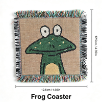 Sous-verre jacquard grenouille de dessin animé en coton et polyester avec franges colorées, tapis de table isolant thermique pour café et thé