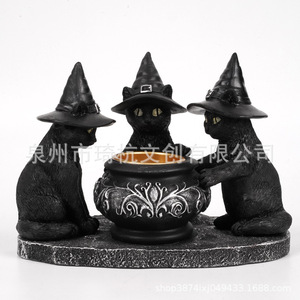 Black Cat Ghost Candlestick Halloween Ornament Resin Craft <b>Battery</b> <b>Operated</b> Indoor Decoration - Product Image 5
