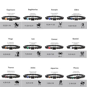 Bracelet en perles d'agate naturelle élastique, 12 constellations, pour femmes et hommes, réglable, en cristal, idéal pour un cadeau - Product Image 1