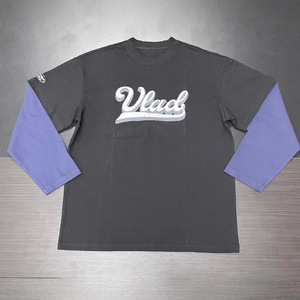 Custom Logo Men's Oversized Streetwear Long Sleeve T-<b>Shirt</b> Heavyweight Cotton Rhinestone <b>Patchwork</b> Graphic Tee Wholesale - Product Image 1