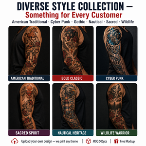 Hao Feng - Tatuaje Temporal de <span class=keywords><strong>Manga</strong></span> Completa Estilo <span class=keywords><strong>Tradicional</strong></span> Antiguo, Adhesivo Impermeable para Arte Corporal, Tatuaje Personalizado - Product Image 2