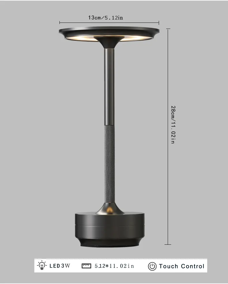 Restaurant luxe sans fil rechargeable en aluminium métal tactile hôtel bar salon lecture décoration led lampe de table