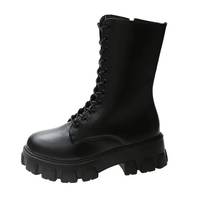 Bottes mi-mollet en cuir PU pour femme, style western, respirantes, résistantes, à lacets et fermeture éclair, idéales pour l'hiver – Vente en gros