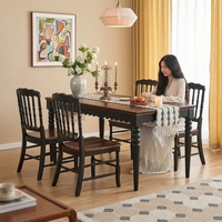 Table à manger vintage de style français en bois massif avec tiroirs, plateau rectangulaire de 16 mètres, rétro noir, pour usage domestique, 6 places, à assembler