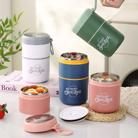 Mug de petit-déjeuner grande capacité en acier inoxydable 304 avec couvercle isotherme et cuillère, portable, design créatif multicouche, pour étudiants et bureau