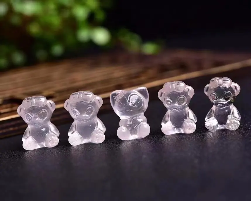 Natural gemstone healing crystal animal cartoon figurine carvings rose quartz ShellieMay for hand made jewelry