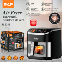 Friteuse à air RAF 6L 1500W avec écran tactile numérique, fenêtre de visualisation, circulation d'air à 360°, multi-usages, réduction d'huile, nettoyage facile R.5216
