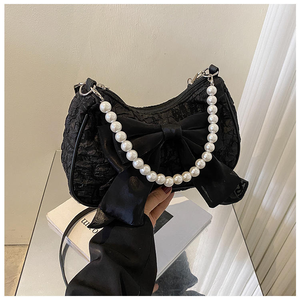 Sac à bandoulière en toile tendance 2026 avec nœud perlé, sangle unique, pour femme, portable, avec compartiments pour téléphone, clés et monnaie - Product Image 2