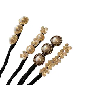 New design women accessories hair holder curling tool hand made flower hair device pearls hair sticks