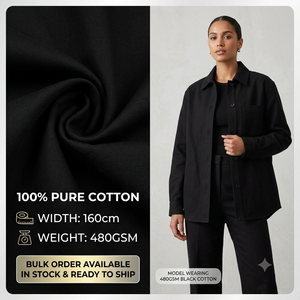 Tissu tricoté chaîne 100 % coton ChaoPai, 480 GSM, largeur 160 cm, noir uni teint, pour sweats à capuche de luxe, vente en gros - Product Image 1