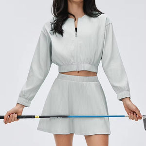 Kurze Reißverschluss-Leichtjacke Schnelltrocknende Sport-Kurzröcke 2-in-1 Kurzröcke Yoga Fitness Top und Tennis-Rock-Set für Damen - Product Image 1