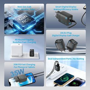 Cargador NCC CD-0402 EU 35W GaN USB + TYPE-C con Pantalla Digital, Cargador Doble Rápido y Seguro (Negro) - Product Image 3