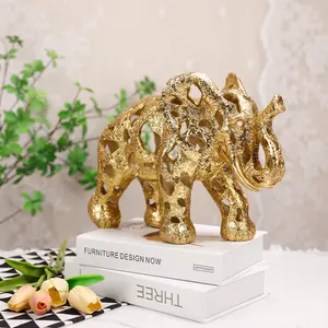 Redeco Creative Special Hollow Out Golden Elephant Sculpture Resin Elephant Statue Statue Crafts For Gifts Home Decoration