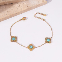 Nouveau Style chinois rétro Turquoise Bracelets Simple plaqué or petite fleur Bracelet Unique personnalisé bijoux fins pour les femmes